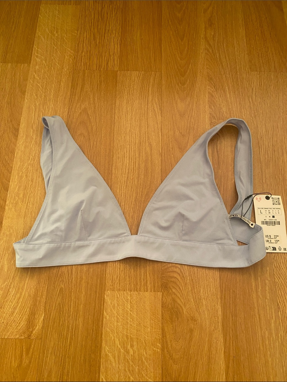 Zara Pale Blue Triangle Bralette Top, NWT, L